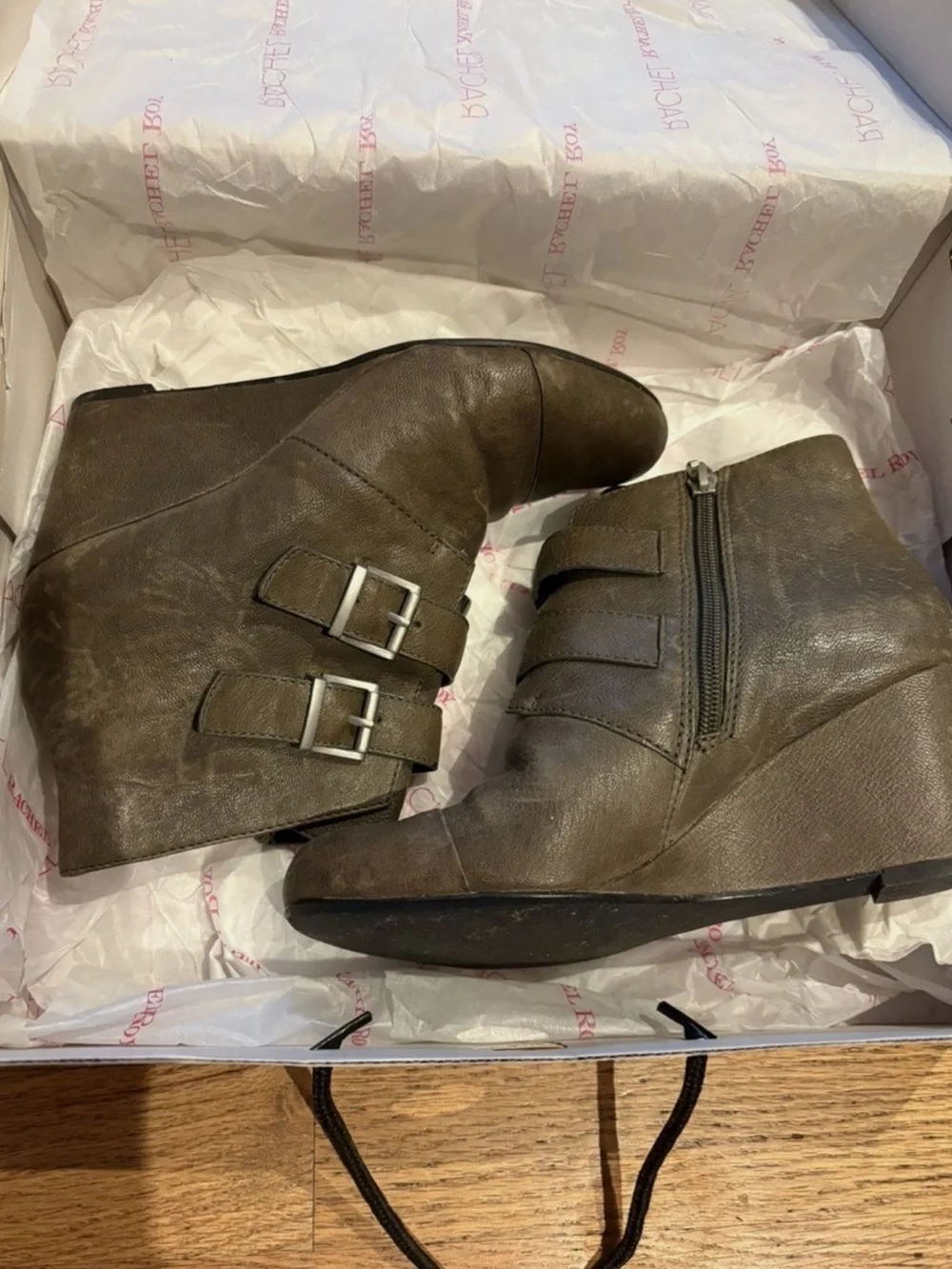 Rachel Roy Size 6.5 M NISSA Grey Leather Wedge Boots Women’s Shoes 60189091-906